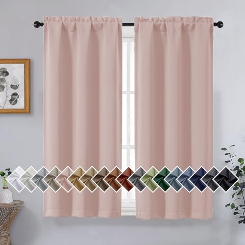 OVZME Blush Pink Short Blackout Curtains for Bedroom 45 Inches Long 2 Panels, Thermal Insulated Room Darkening Curtains for Living Room, Dual Rod Pocket Blackout Drapes, 2x40Wx45L Inches