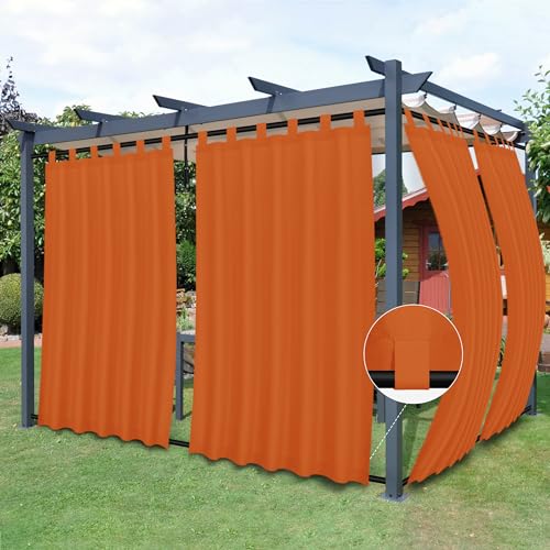 Easy-Going Outdoor Patio Curtains Detachable Tab Top Windproof Weatherproof Curtain for Cabana, Porch, Pergola and Gazebo, Tab Bottom Drape, 2 Panels, 54W x 108L inch, Orange