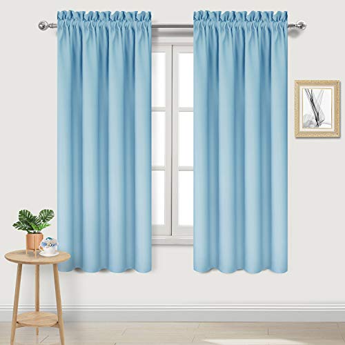 DWCN Window Curtain Blackout Curtains for Bedroom - Thermal Insulated Privacy Energy Saving Rod Pocket Drapes for Living Room, W 38 x L 72 Inch, Light Blue, Set of 2