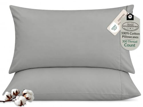 "ROYALE LINENS 300 Thread Count 100% Long Staple Combed Cotton Pillowcases Set of 2 - Ultra Soft - Queen Bed Pillow Cover - 20""x30"" -Breathable, Cool & Crisp Percale Silver Pillow Cases (Queen, Silver)"