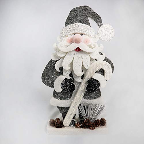 42cm Santa Christmas Tabletop Figures Window Wall Door Holiday Home Xmas Glitter Foam Showpiece Decorations, Grey