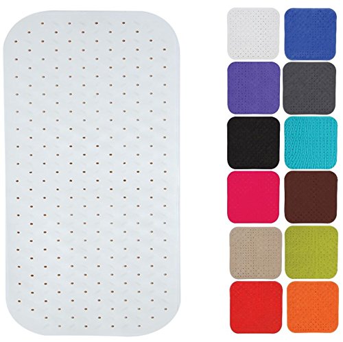 MSV Premium Shower Mat Antibacterial Non-Slip with Suction Cups White Rose Scented Approx. 36 x 76 cm Washable at 60 °C