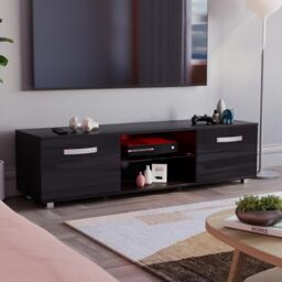 Vida Designs Cosmo LED TV Unit 2 Door Modern Gloss Matte MDF Living Room Cabinet Media Stand Furniture RGB Light Black 140cm
