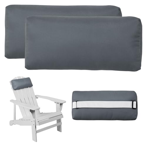 Rasugarlary Headrest Pillow for Patio Chaise Lounge Chair, Outdoor Chaise Pillows with Adjustable Elastic Stripe Head Resting Pillows for Recliner Office Chair, Dark Gray 2 Pack