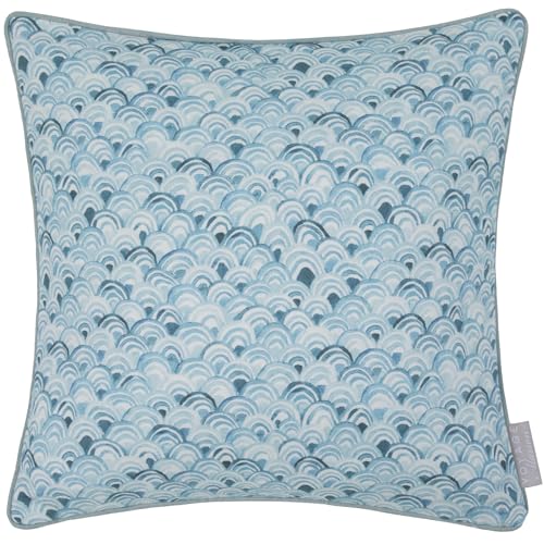 Voyage Maison Melia Cushion Cover – Coastal Watercolour Blue Cotton Suede Piped Trim Decorative Case (Glacier - 43x43cm)