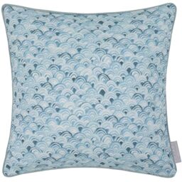 Voyage Maison Melia Cushion Cover – Coastal Watercolour Blue Cotton Suede Piped Trim Decorative Case (Glacier - 43x43cm)
