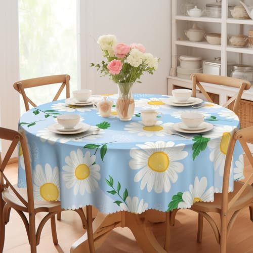 Eikione Round Tablecloth Wrinkle Free Table Cover Floral Tablecloth 60Inch - Polyester Waterproof Stain-Resistant Table Cloth, Circle Tablecloth Indoor and Outdoor Table Cover for Home