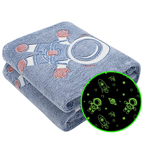 "Glow in The Dark Blanket Stars Throw Blanket Christmas Birthday Gifts for Kids Soft Cozy Fluffy Plush Space Decor Blankets for Couch Bed Sofa Unique Gifts for Boys Girls Teens Planet Blanket 50""x60"""