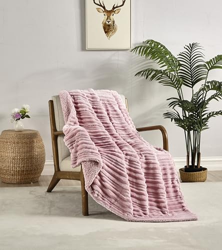 Miracle Home. Fleece Blanket Reversible Microfiber Zircon Velvet Flannel and Sherpa 280GSM-180GSM, Soft, Warm and Lightweight, Machine Washable, 130 X 160 Pink