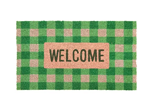 Fisura - Original Coconut Doormat with PVC Anti-slip Backing. Entrance Doormat. Hand Painted. Size: 70 cm x 40 cm. (Welcome vichy, green)