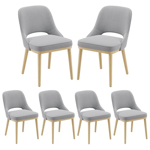 Dining Chairs Set of 6, Upholstered Dining Room Chairs with Chenille Fabric, Ergonomic Backrest, High Density Cushion & Rubber Wood Frame, Modern Kitchen Chairs for Dining Room, Living Room, Grey