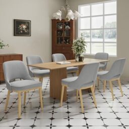 Dining Chairs Set of 6, Upholstered Dining Room Chairs with Chenille Fabric, Ergonomic Backrest, High Density Cushion & Rubber Wood Frame, Modern Kitchen Chairs for Dining Room, Living Room, Grey