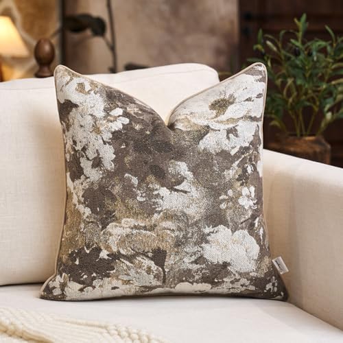 Yangest Neutral Flower Pillow Cover 20 x 20 Inches, Nature Chenille Square Throw Pillow Cover Soft Luxury Accent Couch Pillow Cover for Living Room Bedroom, Beige