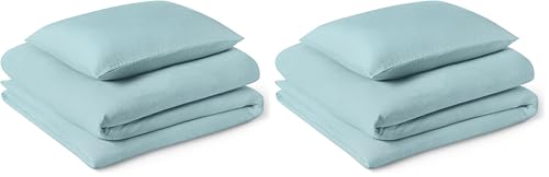 Amazon Basics 2-Piece Brushed Microfibre Single Duvet Cover Set, Extra Soft Bedding, Relaxed Lived-In Look with Natural Creases, No Ironing Required, 135 x 200 cm & 1 Pillowcase 50 x 80 cm, Blue
