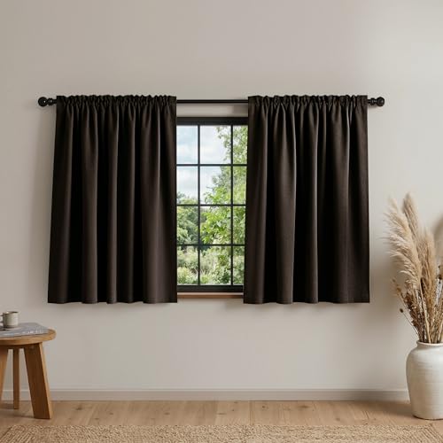 Mrs.Naturall Dark Brown Blackout Curtains 2 Panels,Short Primitive Curtains for Rustic Cabin Kitchen Bathroom Window