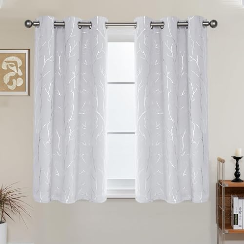 BUHUA Short Curtains 36 inches Long, Black Out RV Bunk Panels, Kitchen Window Curtains Over Sink, Thermal Insulating Blackout Drapes for Small Window (2 Panels, Greyish White, 38 inches Wide)