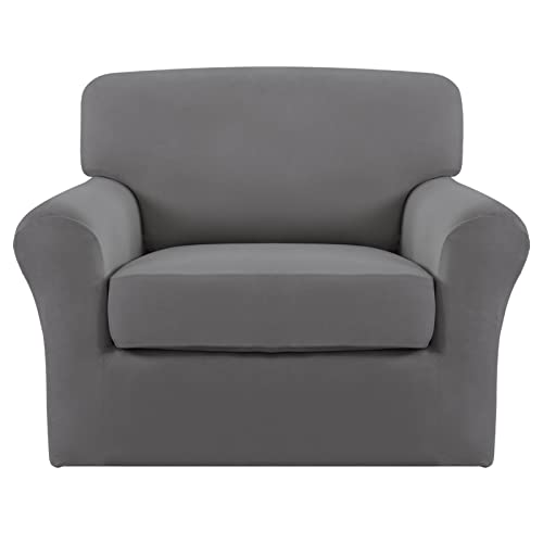 Easy-Going 2 Pieces Microfiber Stretch Chair Slipcover ??? Spandex Soft Fitted Sofa Couch Cover Washable Furniture Protector with Elastic Bottom Kids Pet Light Gray