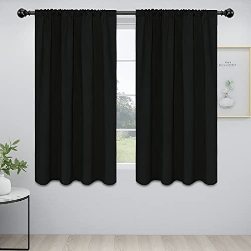 Easy-Going Rod Pocket Blackout Curtains for Bedroom, Room Darkening Window Curtains for Living Room, Thermal Insulated Noise Reduction Solid Window Drapes, 2 Panels(52x63 in, Black)