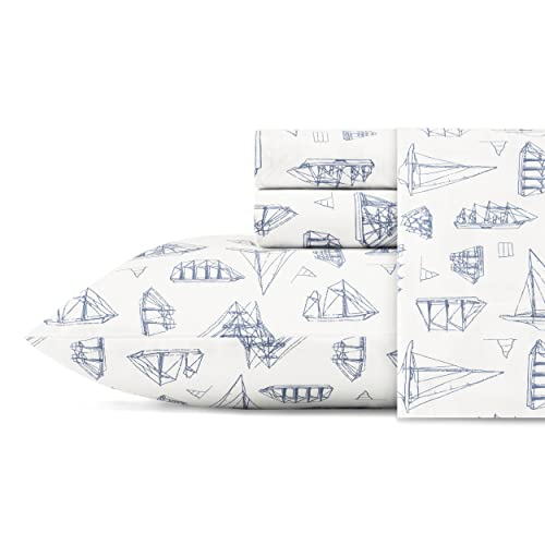 Nautica - Twin XL Sheets, Cotton Percale Bedding Set, Coastal Home Decor, Dorm Room Essentials (Whitewood Sail Blue, Twin XL)