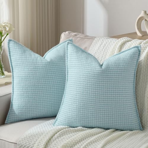 FUTEI Light Blue Decorative Throw Pillow Covers 20x20 Inch Set of 2,Soft Houndstooth Textured Cushion Case,Modern Home Decor for Couch Bed Living Room