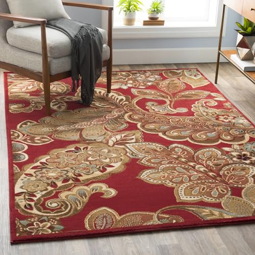 Livabliss Arosa Thory Abstract Carpet 160x230 cm, Modern Marble Design for Living Room, Dining, Lounge & Bedroom, Soft Luxurious Medium Pile, Red Brown Green Black