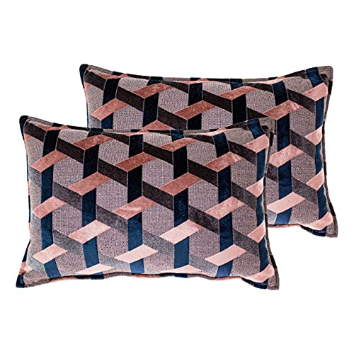 Paoletti Delano Polyester Filled Cushions (Twin Pack), Polyester, Blush/Navy