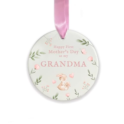 First Mother’s Day Grandma Ornament, Ceramic Hanging Decoration, 1st for Nana, Granny, New Grandma Keepsake Gift (Round)