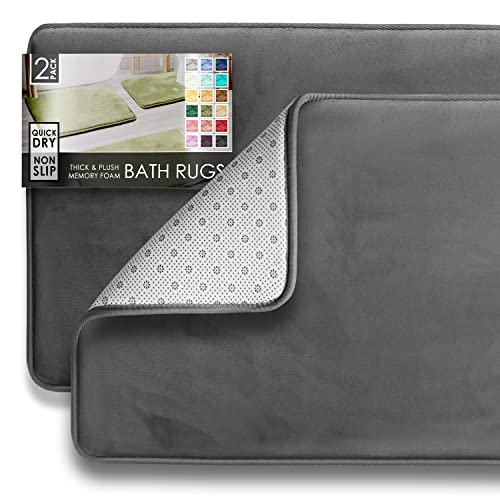 Clara Clark Bathroom Rugs, Ultra Soft Non Slip and Absorbent, Velvet Memory Foam Bath Mat. Set of - 17 x 24/20 x 32, Grey