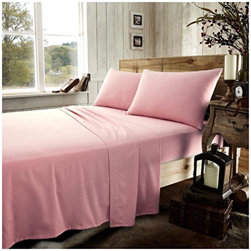 Gaveno Cavailia Premium Quality Plain Dyed Flannelette Fitted Sheet, Luxury 100% Brushed Cotton Easy Care, Soft & Cosy Bed Linen, White, Superking Size Bedsheet, Pink, Super King