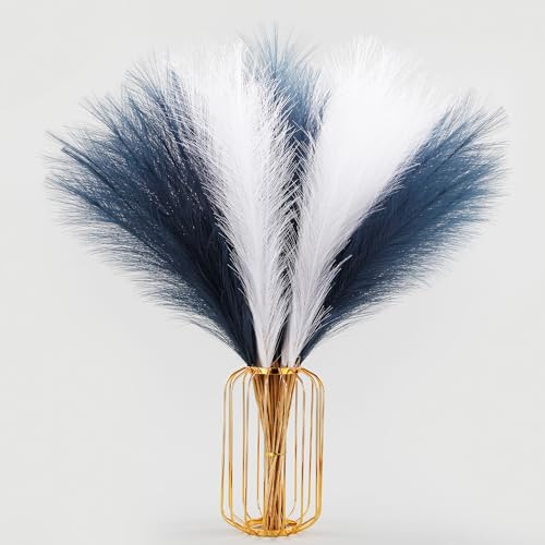 "Acfruits 30 Stems Blue and White Faux Pampas Grass 24"" for Vase Filler - 90 Branches Extra Full, Artificial Pampas Grass,Boho Decor,Artificial Flower Arrangements for Wedding Centerpieces"