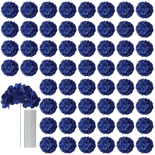 AVIVIHO 65pcs Fake Flowers Navy Blue Hydrangea Artificial Flowers Bulk (Not Squished, No Steaming Need) Silk Flowers with Stems for Wedding Decor,Home,Baby Shower,Table Centerpieces Decoration