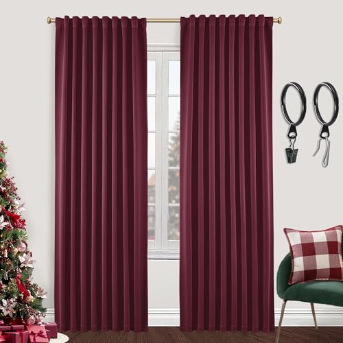 90 Inch Victorian Blackout Curtains, Satin Elegant Curtains for Living Room Bedroom Dining Room, Wide 50 x 90 Inch Long, 2 Panels Set