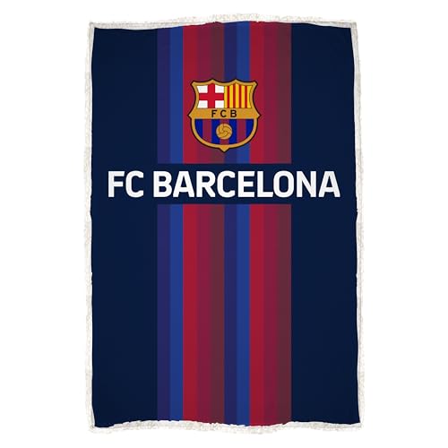 Barcelona FC Officially Licenced Fleece Blanket - Super Soft Warm Fleece With Sherpa Back - Blue Offside Design - Perfect For Home, Bedroom, Sleepovers & Camping - 120 x 150 cm