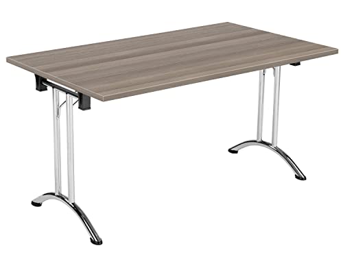 Office Hippo Folding Office Table, Sturdy & Stylish Computer Table Desk, Work Table For Home Office, Versatile Foldable Table For Meeting Room or Boardroom, 5 Year Guarantee - Grey Oak/Chrome