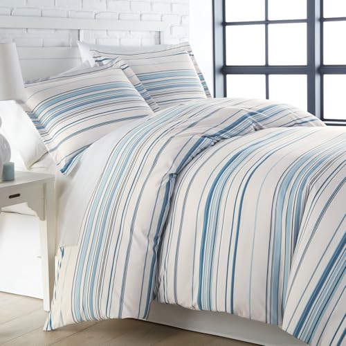 Southshore Fine Living, Inc. Oversized Striped Comforter King, Down Alternative Blue and White Comforter Set with Matching Shams, Striped Bedspread for California King Beds, Coastal Stripes Blue