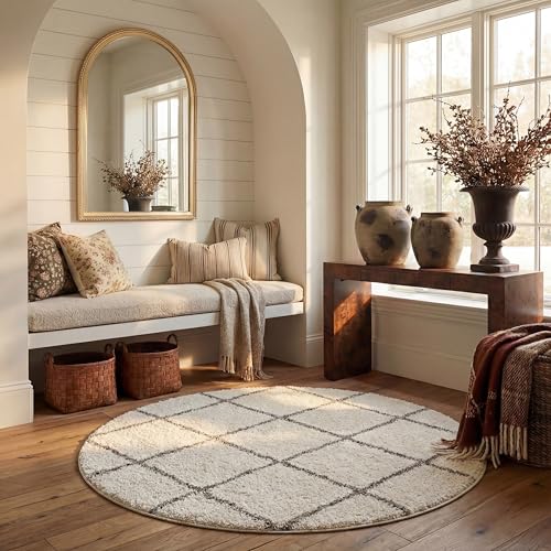 Safavieh Shag Rug for Living Room, Dining Room, Bedroom - Hudson Shag Collection, High Pile, in Ivory and Grey, 160 x 160 cm