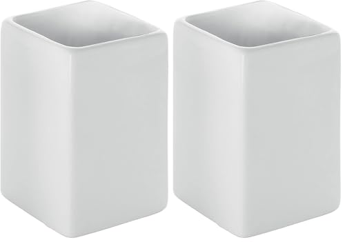 Gedy Queenstown Bathroom Toothbrush Holder, Dimensions and Weight: 10 x 6.5 x 6.5 cm & 0.23 kg, Toothpaste and Toothbrush Holder in Eco Ceramic, White Finish, R&D Design, 2 Year Warranty (Pack of 2)