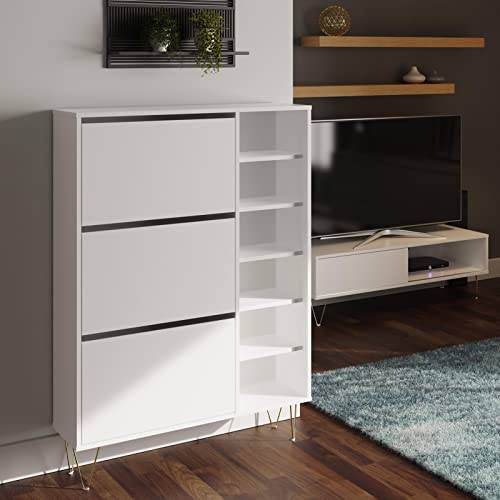 Timber Art Design UK Monaco Shoe Cabinet 3 Drawer Modern Storage Stand Rack Unit Hallway Cupboard Organiser, Durable Footwear Stand Rack, Wood Sideboard