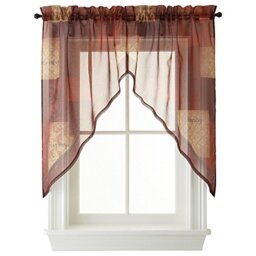 "No. 918 Eden Inspirational Patchwork Semi-Sheer Rod Pocket Kitchen Curtain Swag Pair, 56"" x 36"", Multi"