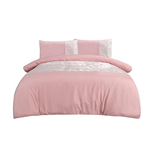 Velvet Cuff Bedding Set - Blush - Double Duvet Cover and Pillowcase, 5056242740513