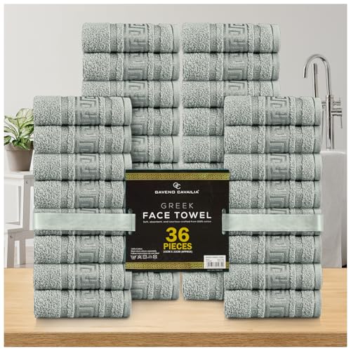 GC GAVENO CAVAILIA 100% Cotton Face Cloths Towels - Ultra-Soft 36 Pack Flannel Face Cloth for Makeup Removal & Skincare - Reusable Wash Cloths -Durable Face Towels for Hotel, Spa, Gym 33x33cm, Silver