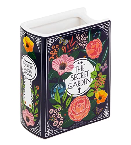Steel Mill & Co Small Book-Shaped Decorative Vase, Ceramic Vases for Home Decor, Cute Bookshelf Decor, Unique Vase for Book Lovers, Secret Garden