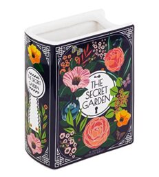 Steel Mill & Co Small Book-Shaped Decorative Vase, Ceramic Vases for Home Decor, Cute Bookshelf Decor, Unique Vase for Book Lovers, Secret Garden