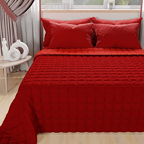 PETTI Artigiani Italiani - Reversible Quilted Bedspread Red Burgundy - 170x260 cm for Single Bed - 100% Extra Soft Microfibre - Lightweight Summer Quilt - 100% Made in Italy