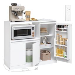 VASAGLE Collection - Kitchen Sideboard, Storage Cabinet with Worktop, Microwave Stand, Open Compartment, 3 Doors, Adjustable Shelves, Cloud White CUSTOS BBK373WB02