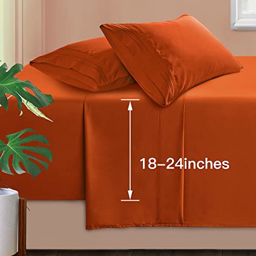 Manyshofu Extra Deep Pocket King Sheets, Burnt Orange Microfiber, 4 Piece - 1800 Thread Count, Ultra-Fine Microfiber, Fits Up To 24 Inches Deep, Wrinkle And Fade Resistant, Machine Washable