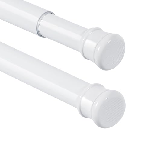 Ginbel Direct 2 Pack Window Treatment Hardware Spring Tension Curtain Rod Pole Black Adjustable Room Divider for Bathroom Closet Stall Windows 28 to 48 inch, No Drilling, White