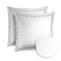 Pure Cotton Set of 2 pillowcases 63 x 63 cm - 100% organic cotton satin, 200 thread count, 120 g/m², easy to iron, soft, safe, no harmful substances, Oeko-Tex certified - Céleste - grey/white