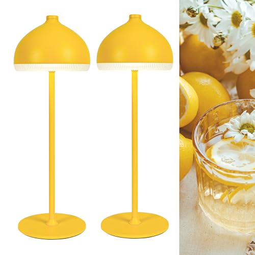 LuminexDesigns 2-Pack Cordless Table Lamp–5200 mAh Rechargeable LED Bedside & Bathroom Lamp with 3 Light Colours,Dimmable Touch Control,Portable Lamp for Office,Living Room,Mustard Yellow