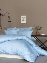 Luxurious Satin Single XL Fitted Sheet, 100% Cotton, 100 x 200 + 40 cm, 210 Thread Count, Machine Washable at 30°C, Elegant Blue Colour for Ultimate Comfort